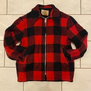 Vintage 50s 70s Woolrich Red Black Buffalo plaid Mackinaw hunting jacket coat M